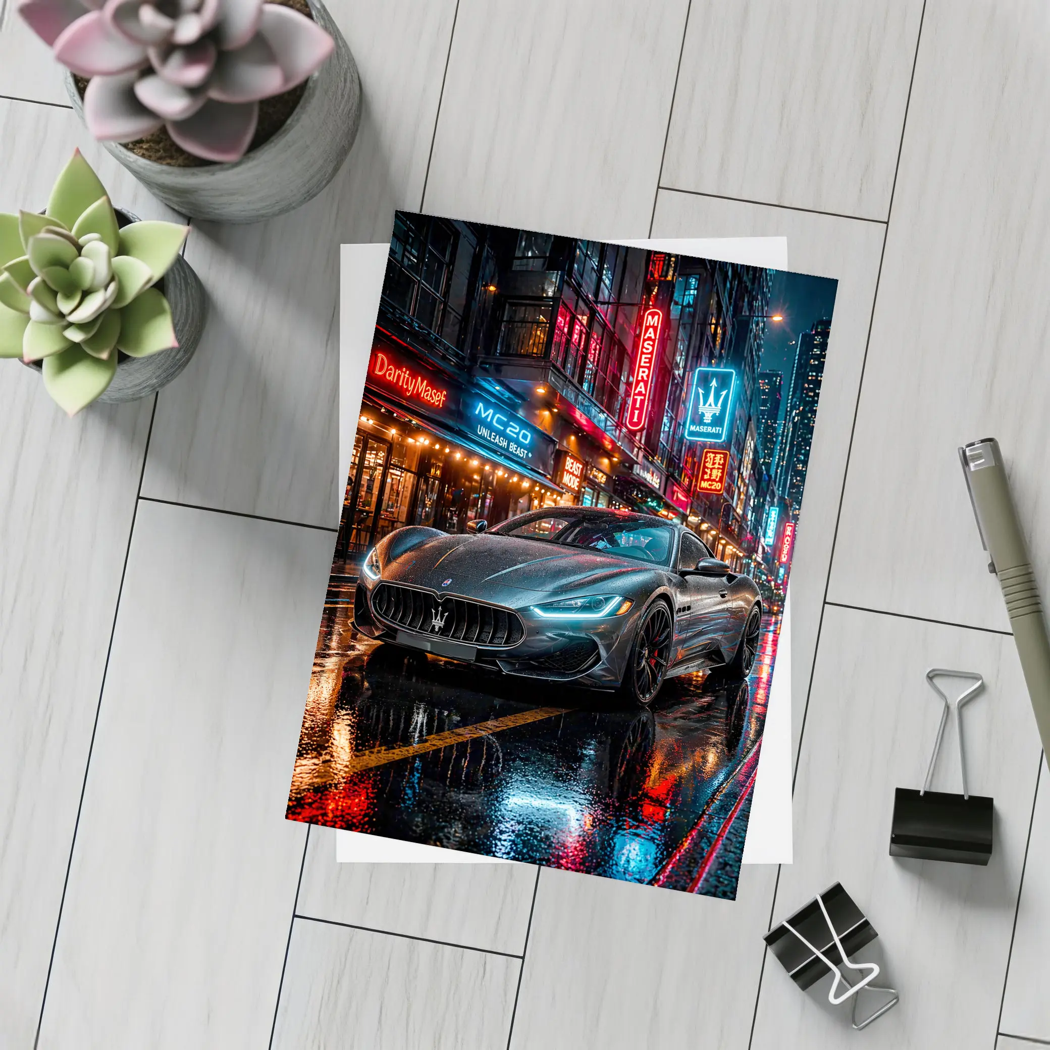 Maserati MC20 Neon City Rainy Night – Postcards