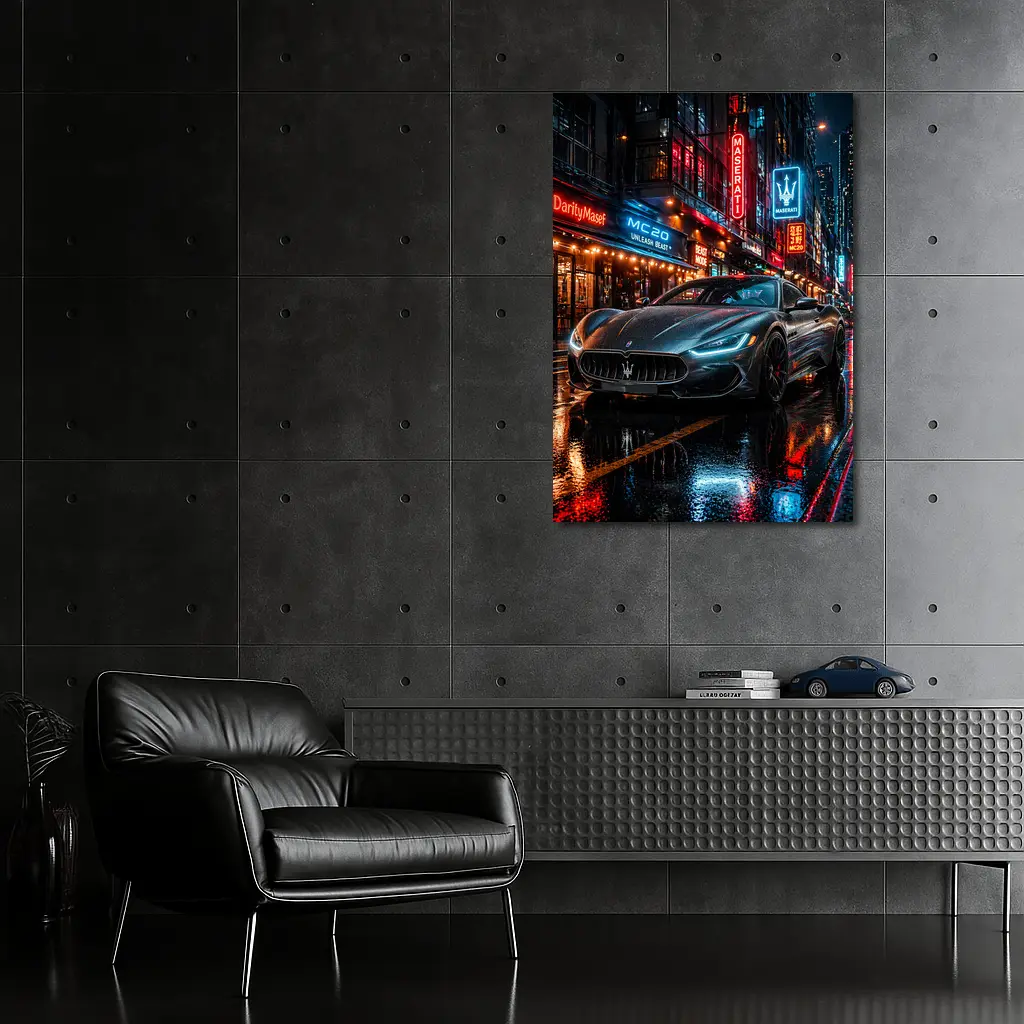 Maserati MC20 Neon City Rainy Night – Wall Art