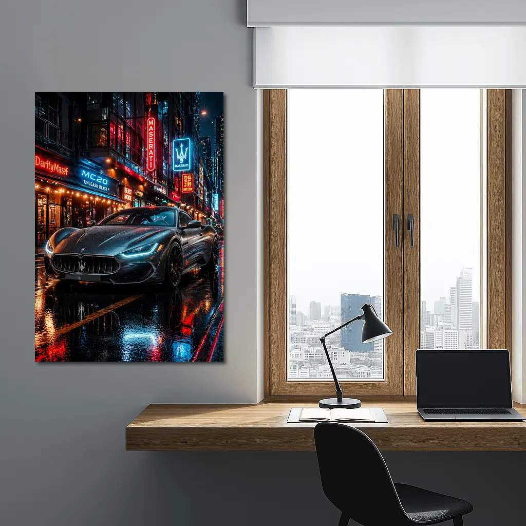 Maserati MC20 Neon City Rainy Night – Wall Art