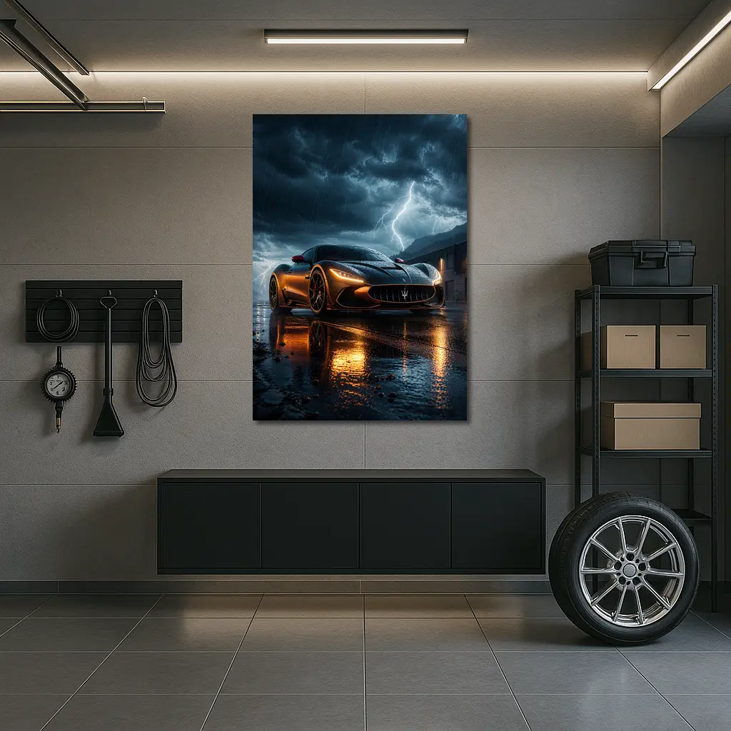 Maserati MC20 Lightning Storm Wet Night – Wall Art