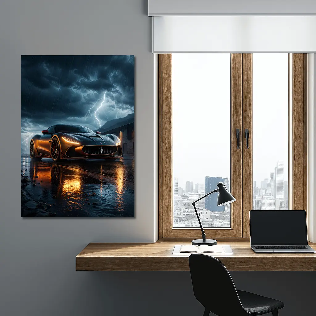 Maserati MC20 Lightning Storm Wet Night – Wall Art