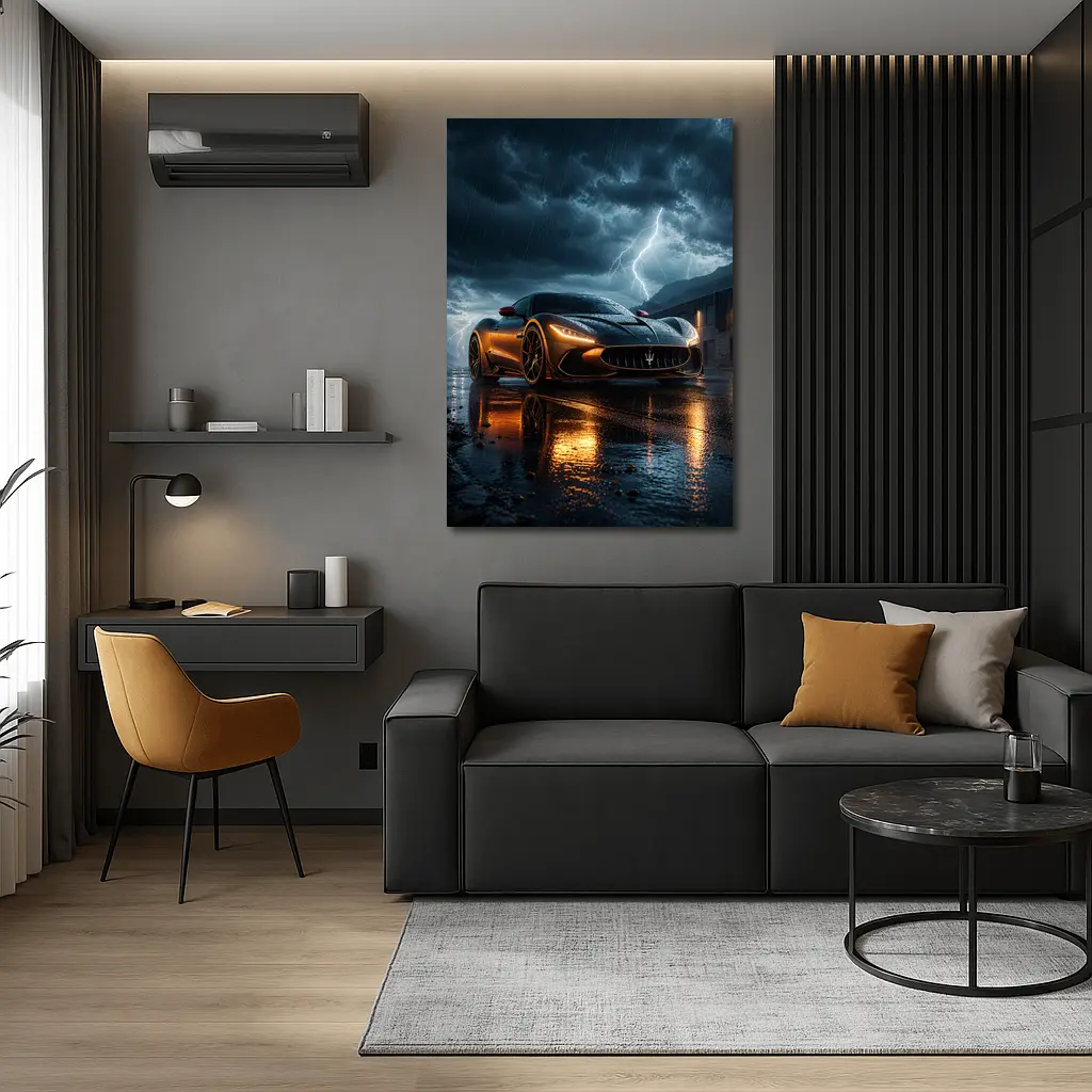 Maserati MC20 Lightning Storm Wet Night – Wall Art