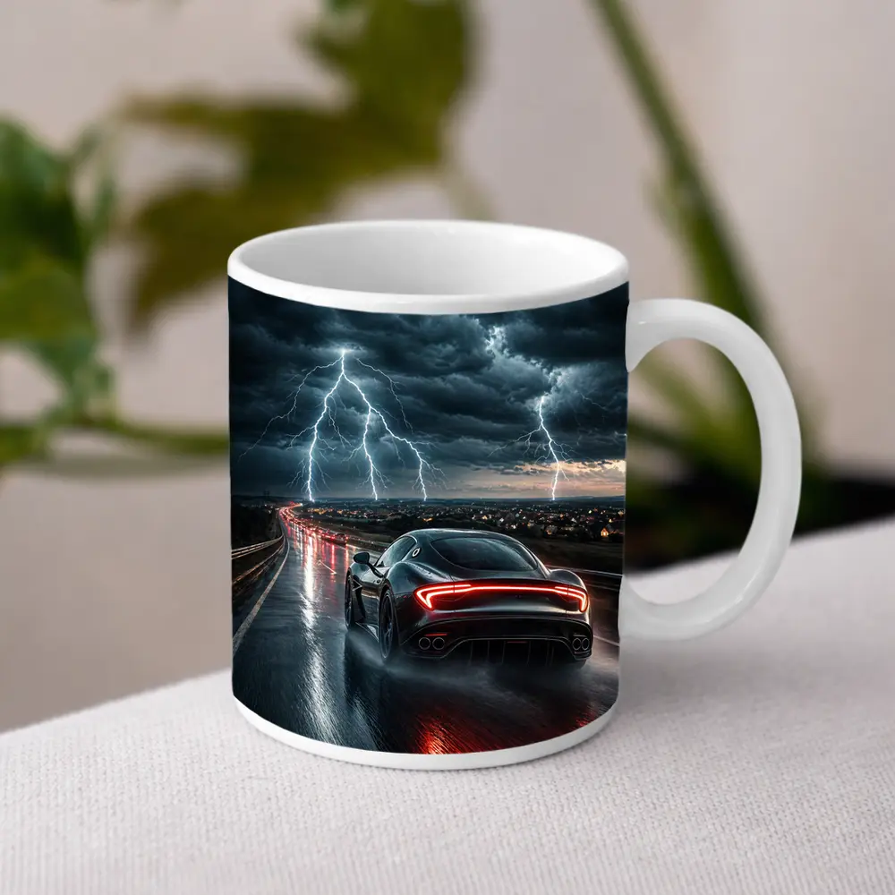 Maserati MC20 Racing Through Stormy Night – Mugs