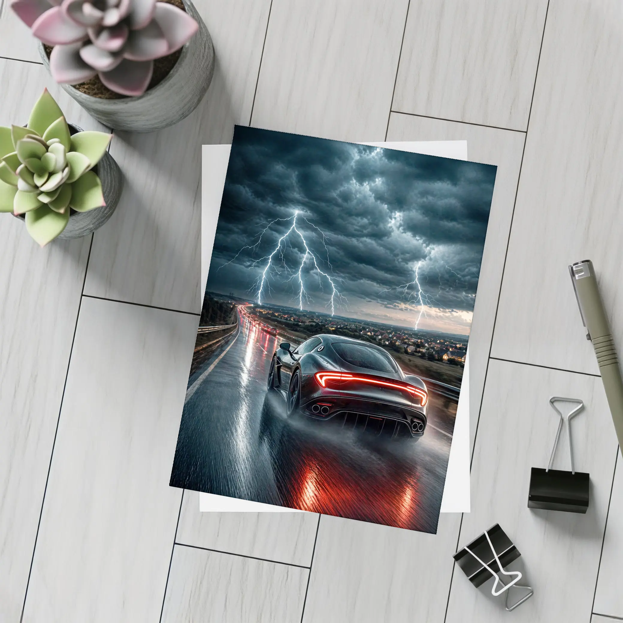 Maserati MC20 Racing Through Stormy Night – Postcards