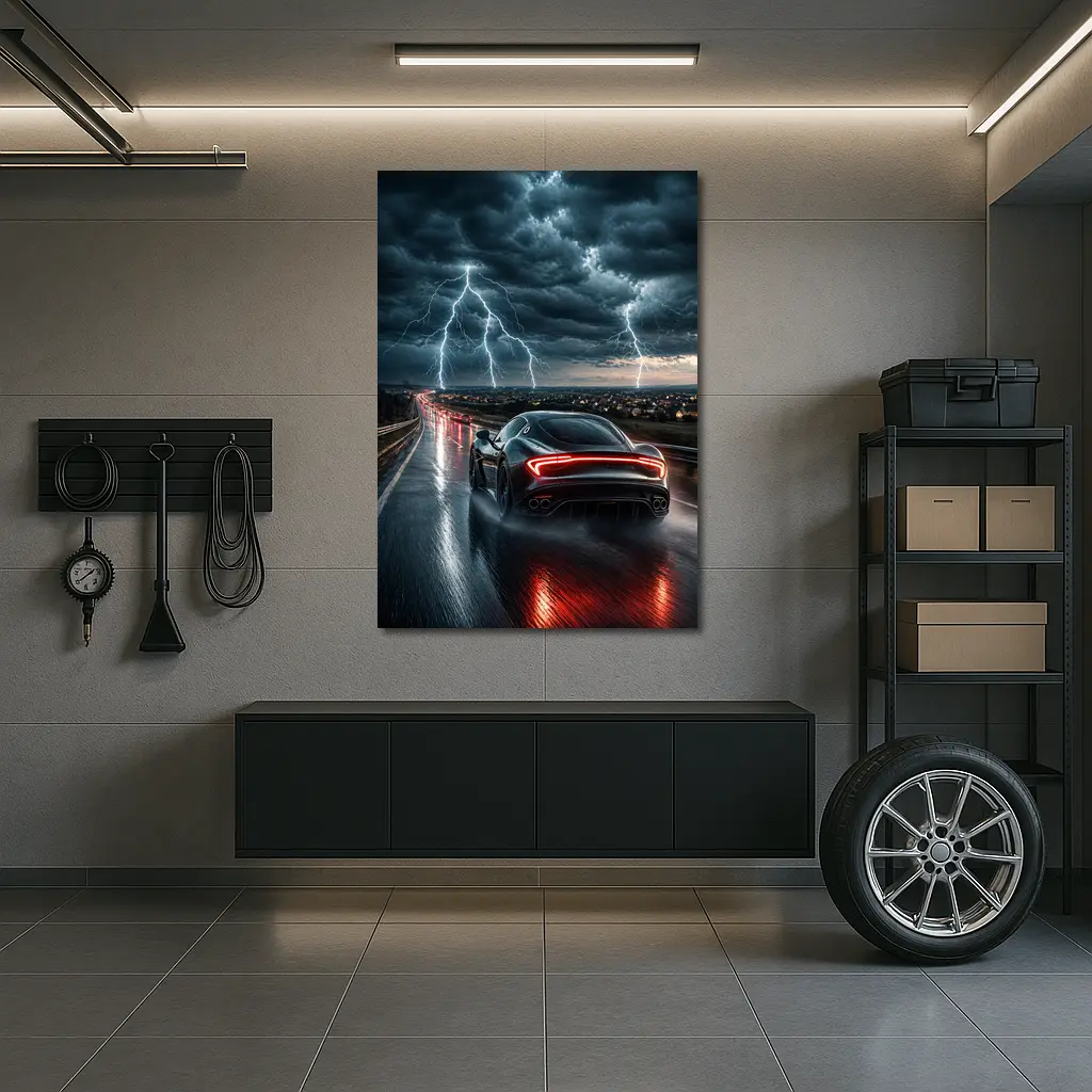 Maserati MC20 Racing Through Stormy Night – Wall Art