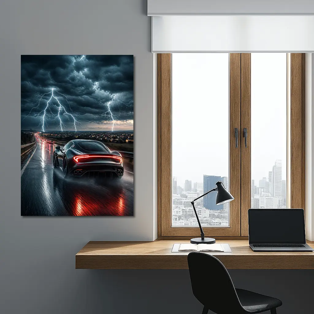 Maserati MC20 Racing Through Stormy Night – Wall Art