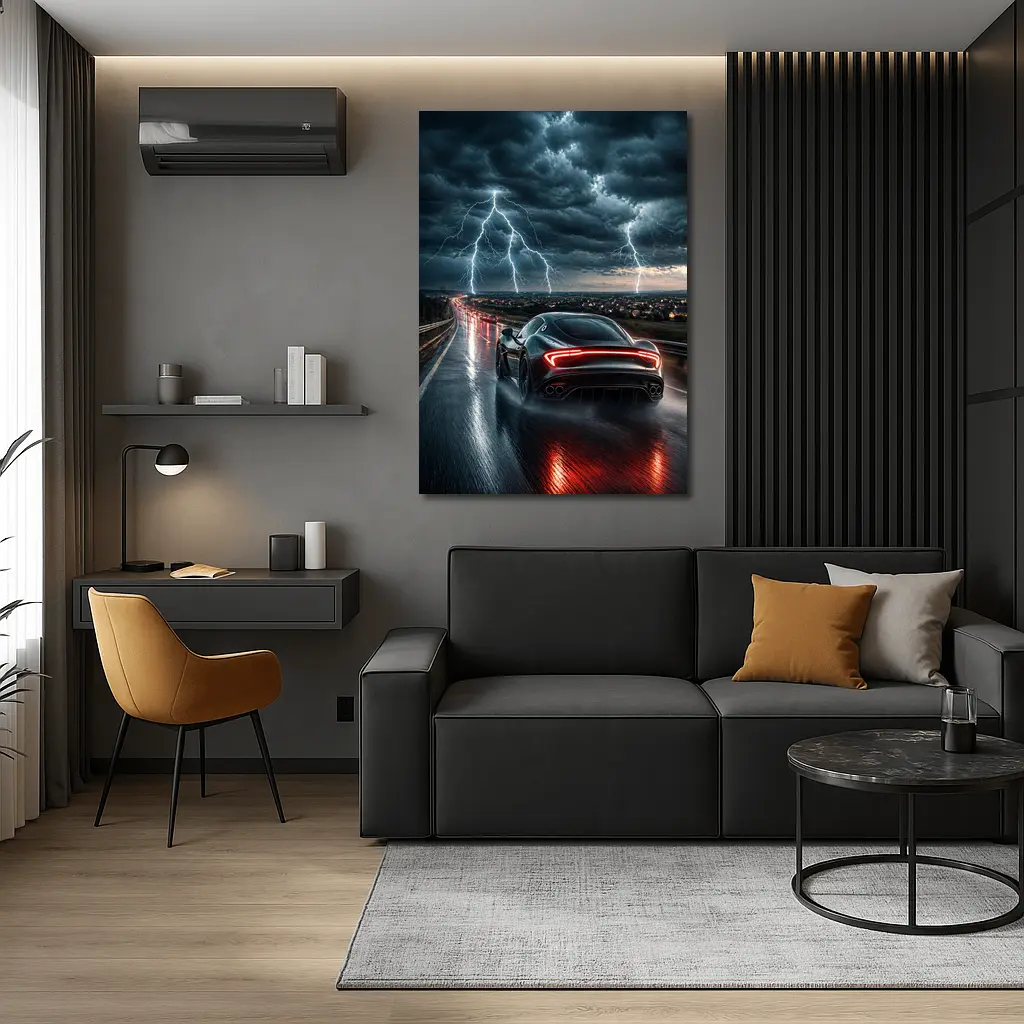 Maserati MC20 Racing Through Stormy Night – Wall Art