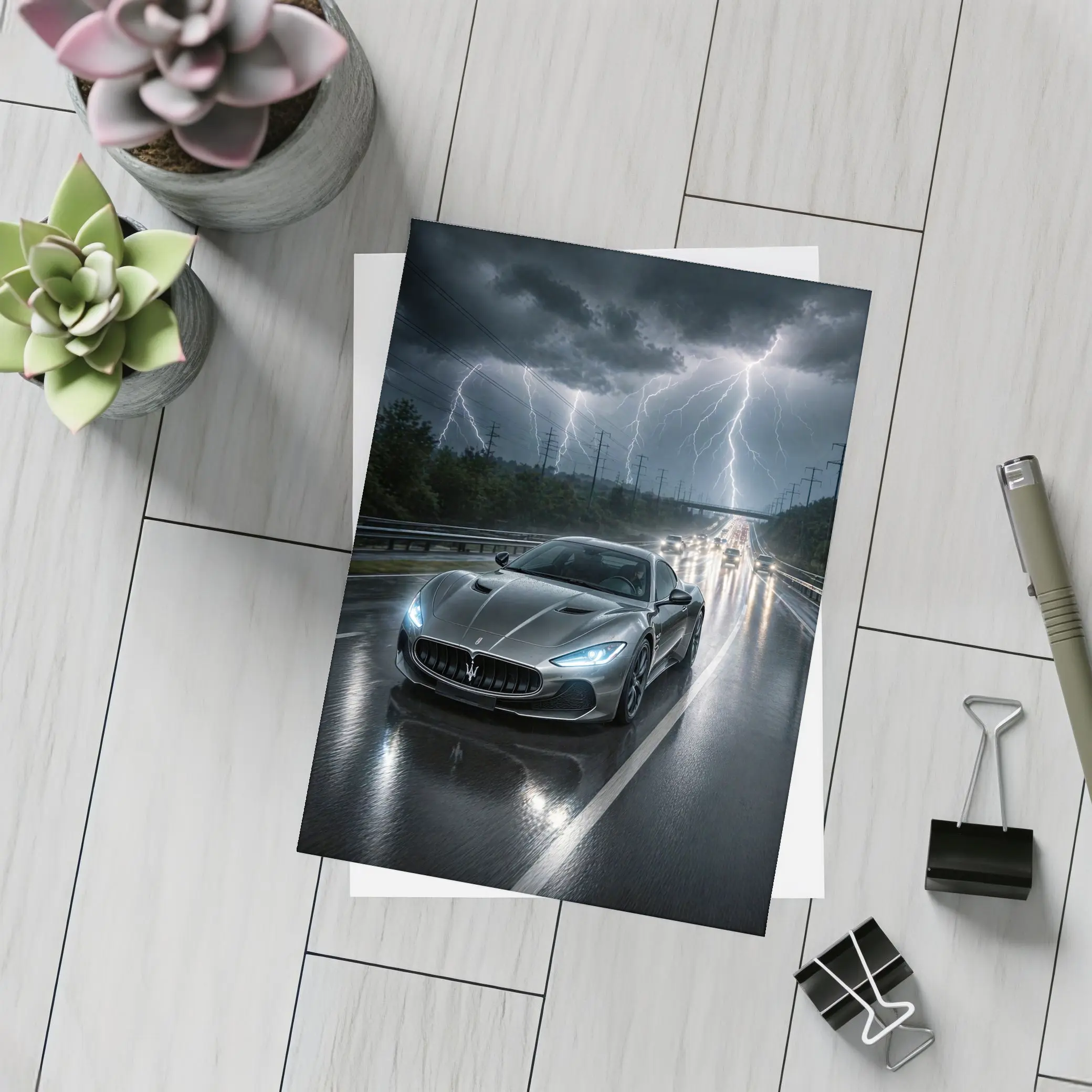 Maserati GranTurismo Racing Through Lightning Storm – Postcards