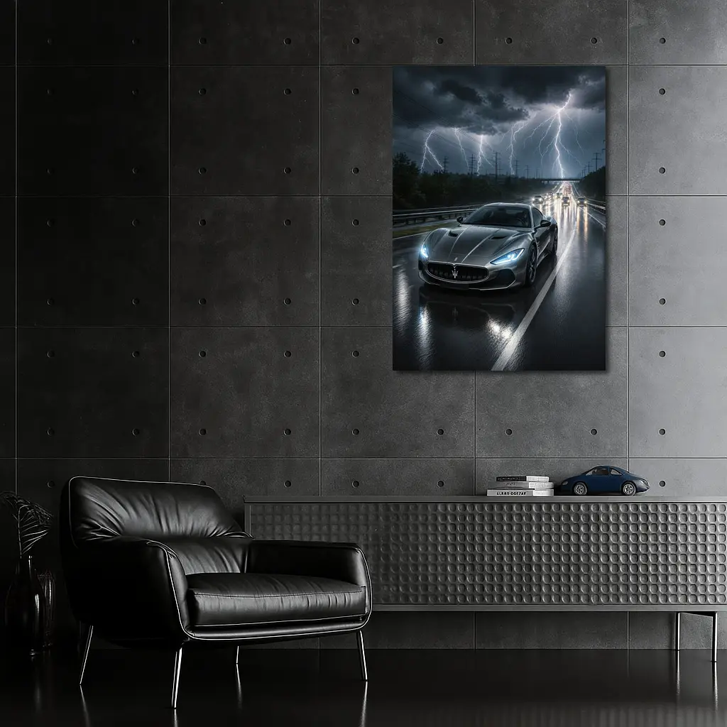 Maserati GranTurismo Racing Through Lightning Storm – Wall Art