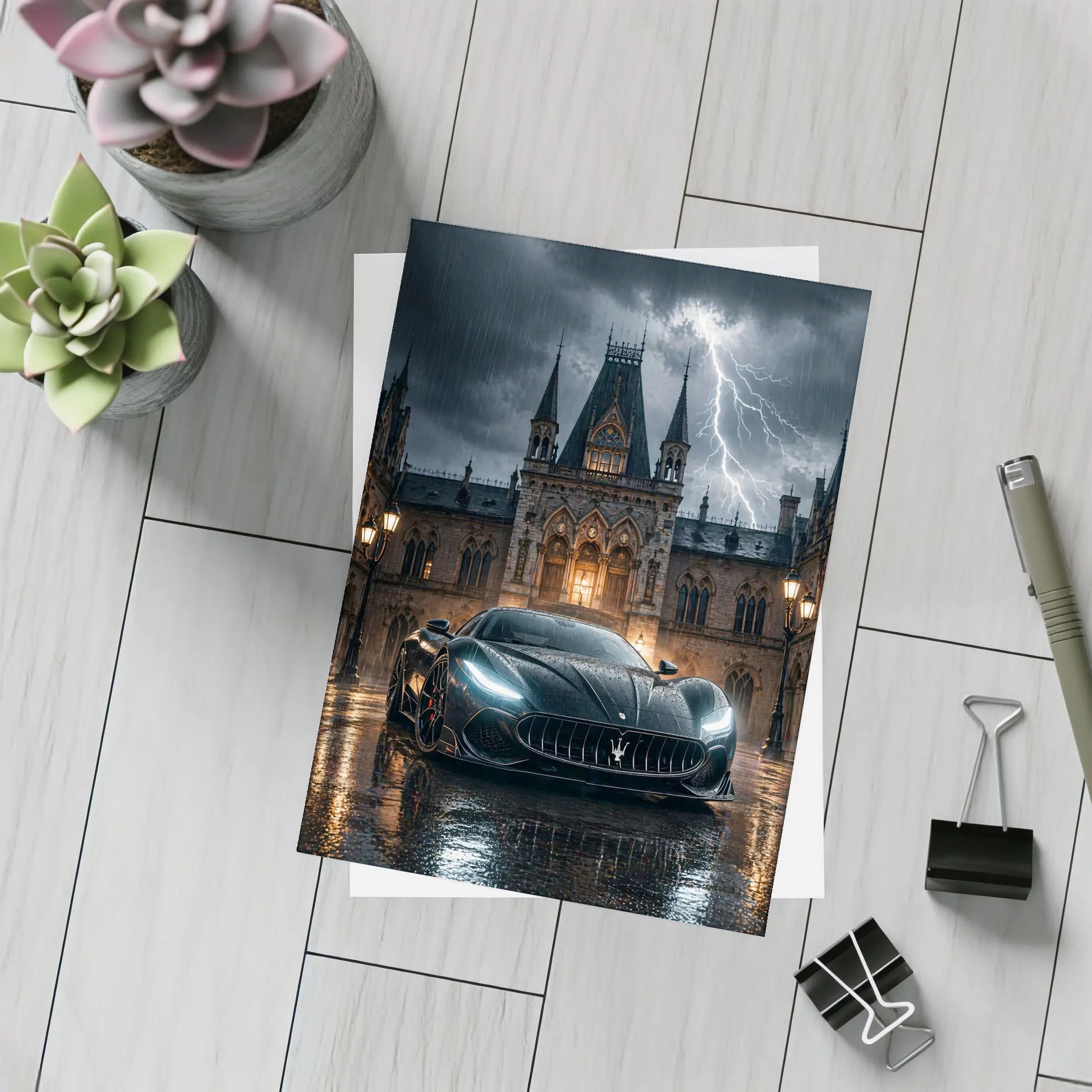 Maserati MC20 Black Storm Gothic Castle Night – Postcards