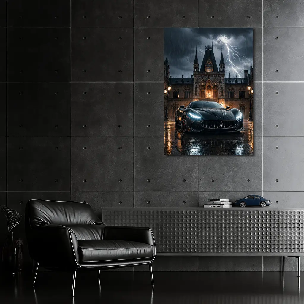 Maserati MC20 Black Storm Gothic Castle Night – Wall Art