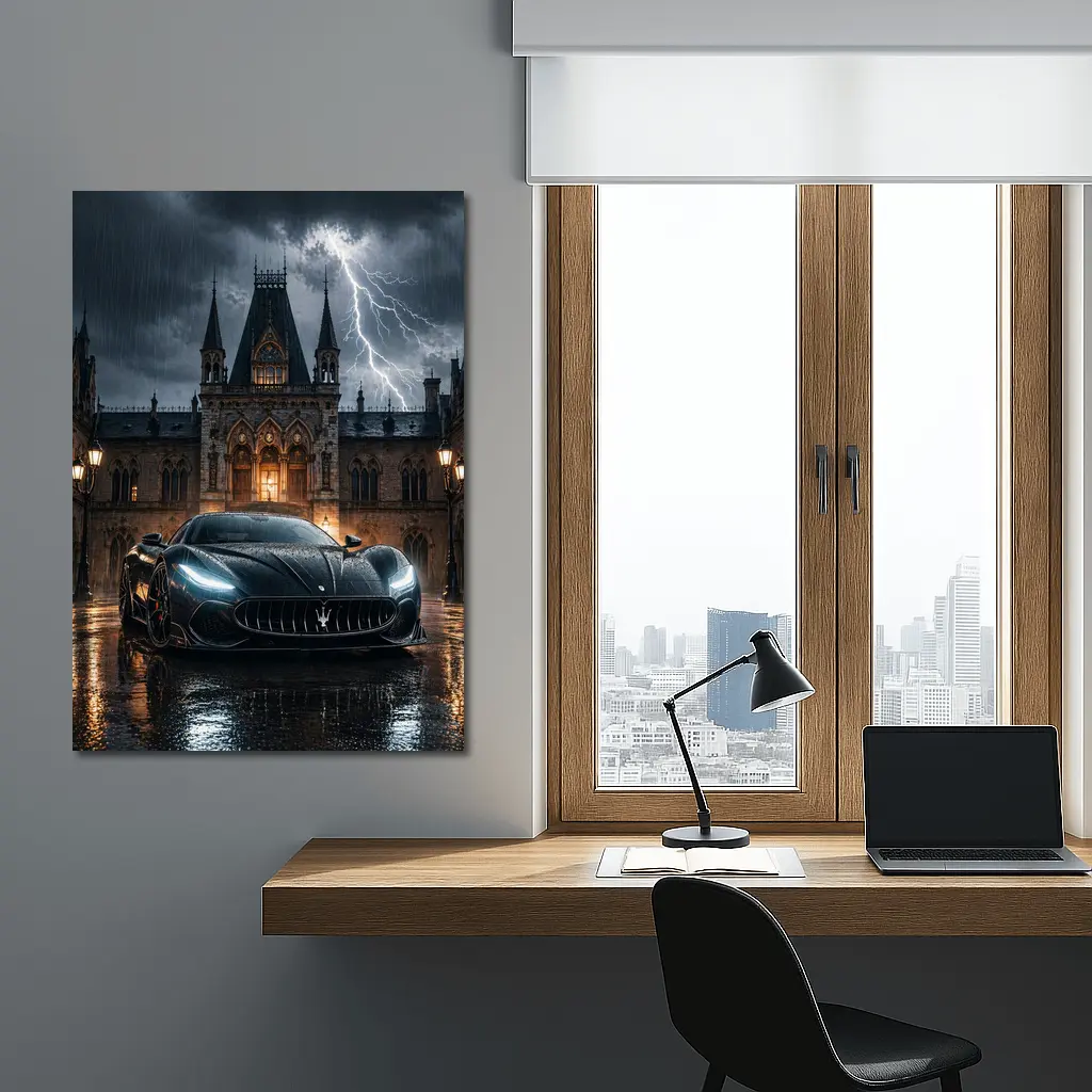 Maserati MC20 Black Storm Gothic Castle Night – Wall Art