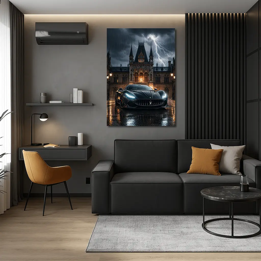 Maserati MC20 Black Storm Gothic Castle Night – Wall Art