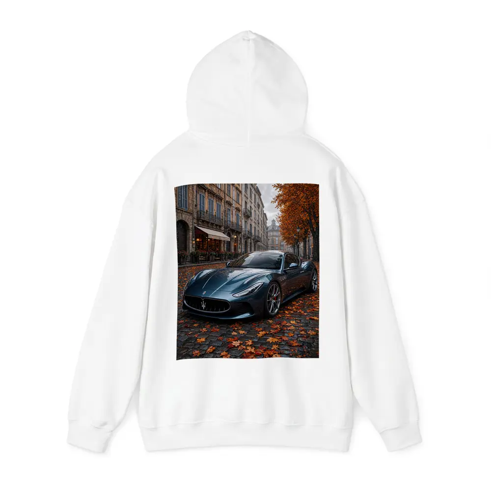 Maserati MC20 Wet Cobblestone Street Autumn – Hoodies