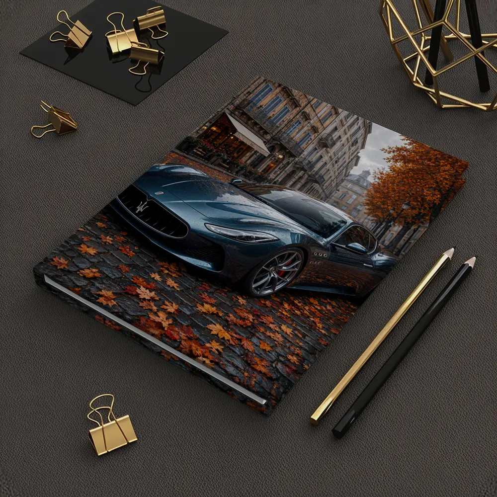 Maserati MC20 Wet Cobblestone Street Autumn – Notebooks