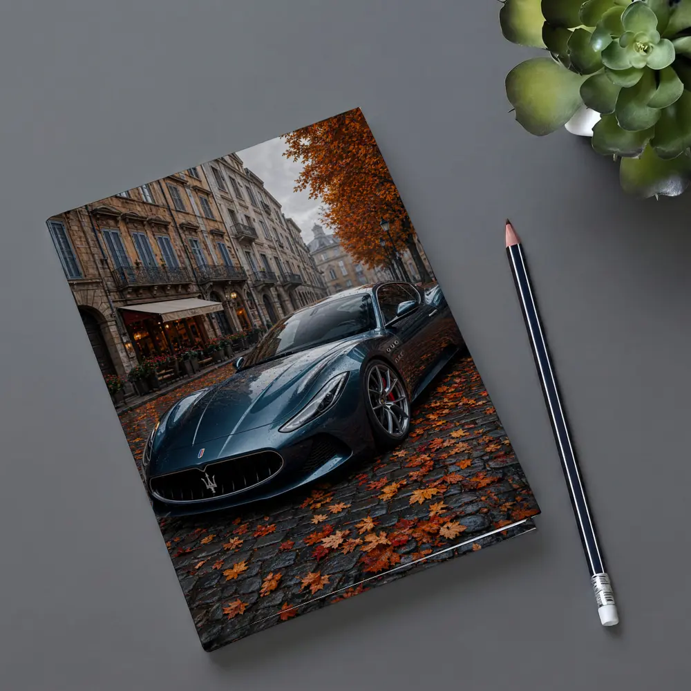 Maserati MC20 Wet Cobblestone Street Autumn – Notebooks