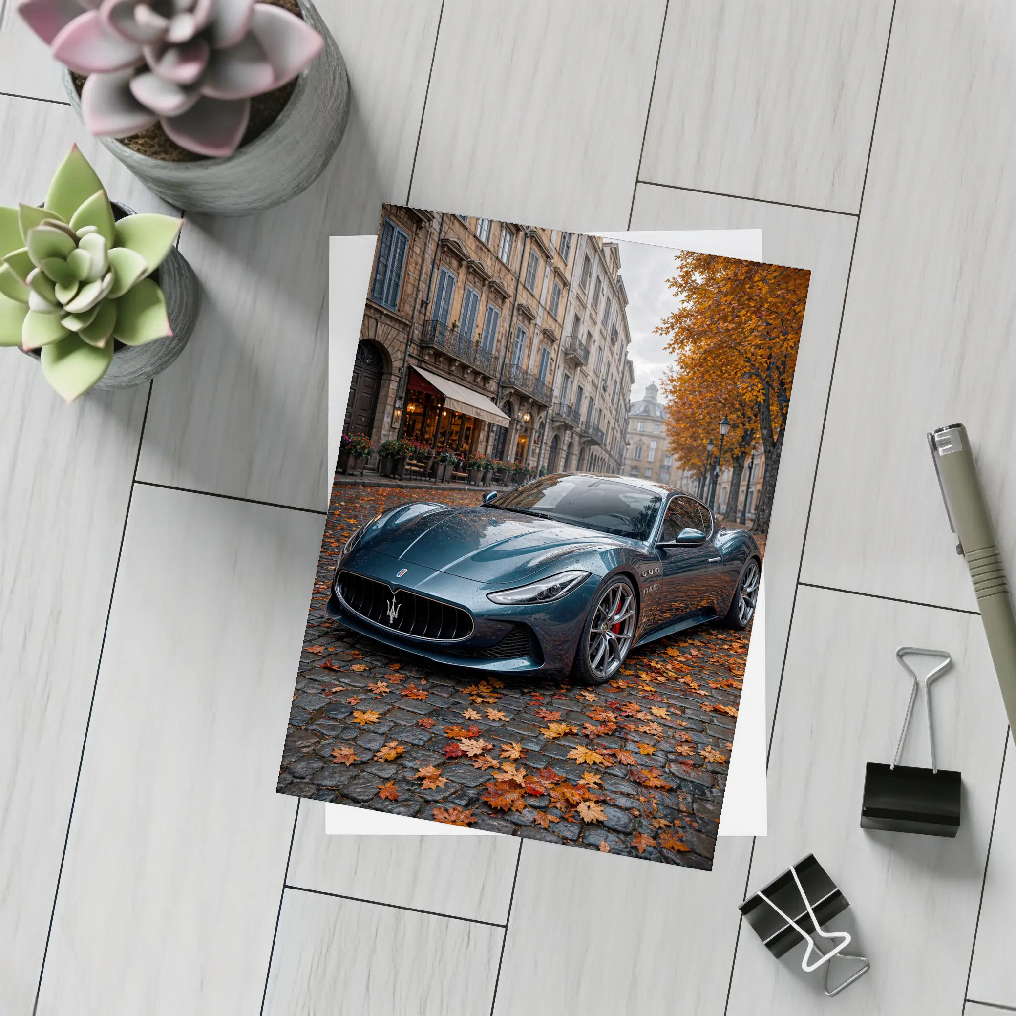 Maserati MC20 Wet Cobblestone Street Autumn – Postcards
