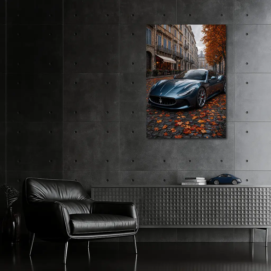 Maserati MC20 Wet Cobblestone Street Autumn – Wall Art