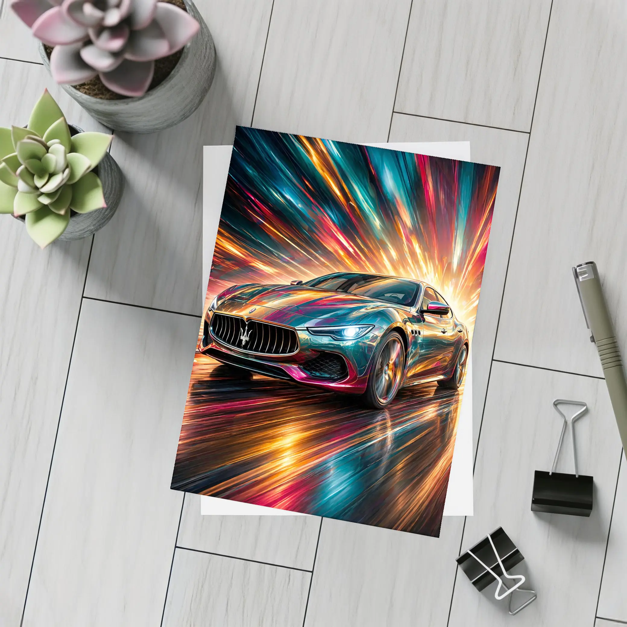 Maserati Quattroporte Colorful Abstract Speed Art – Postcards