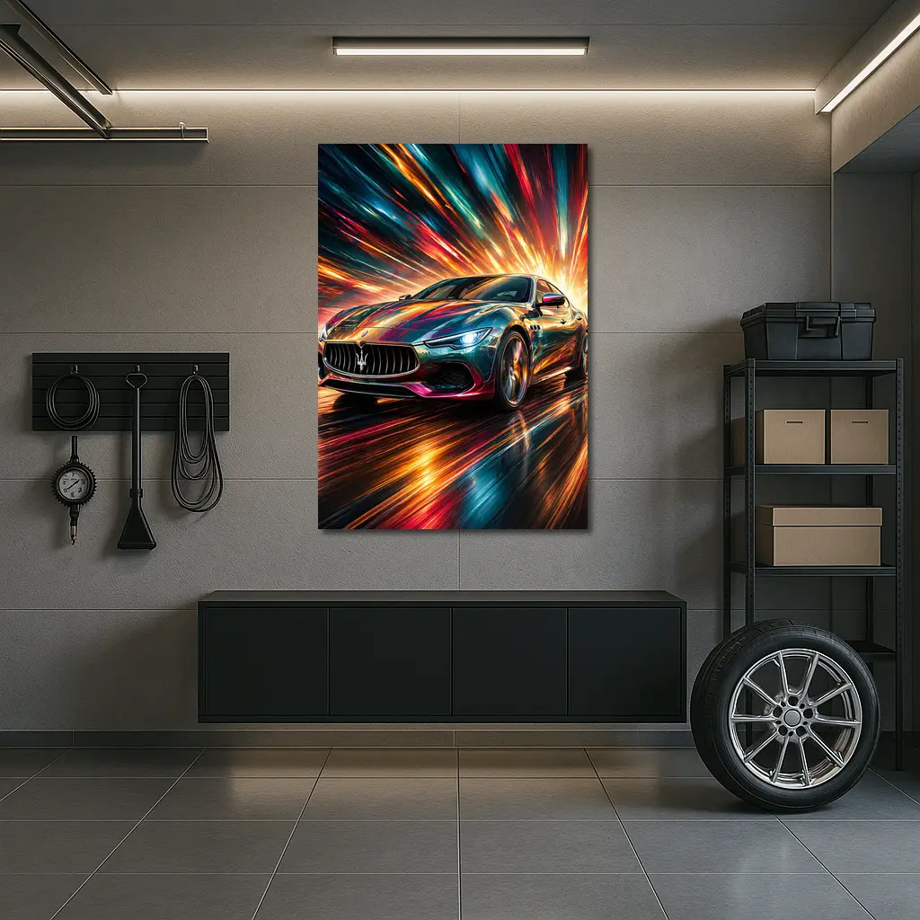 Maserati Quattroporte Colorful Abstract Speed Art – Wall Art