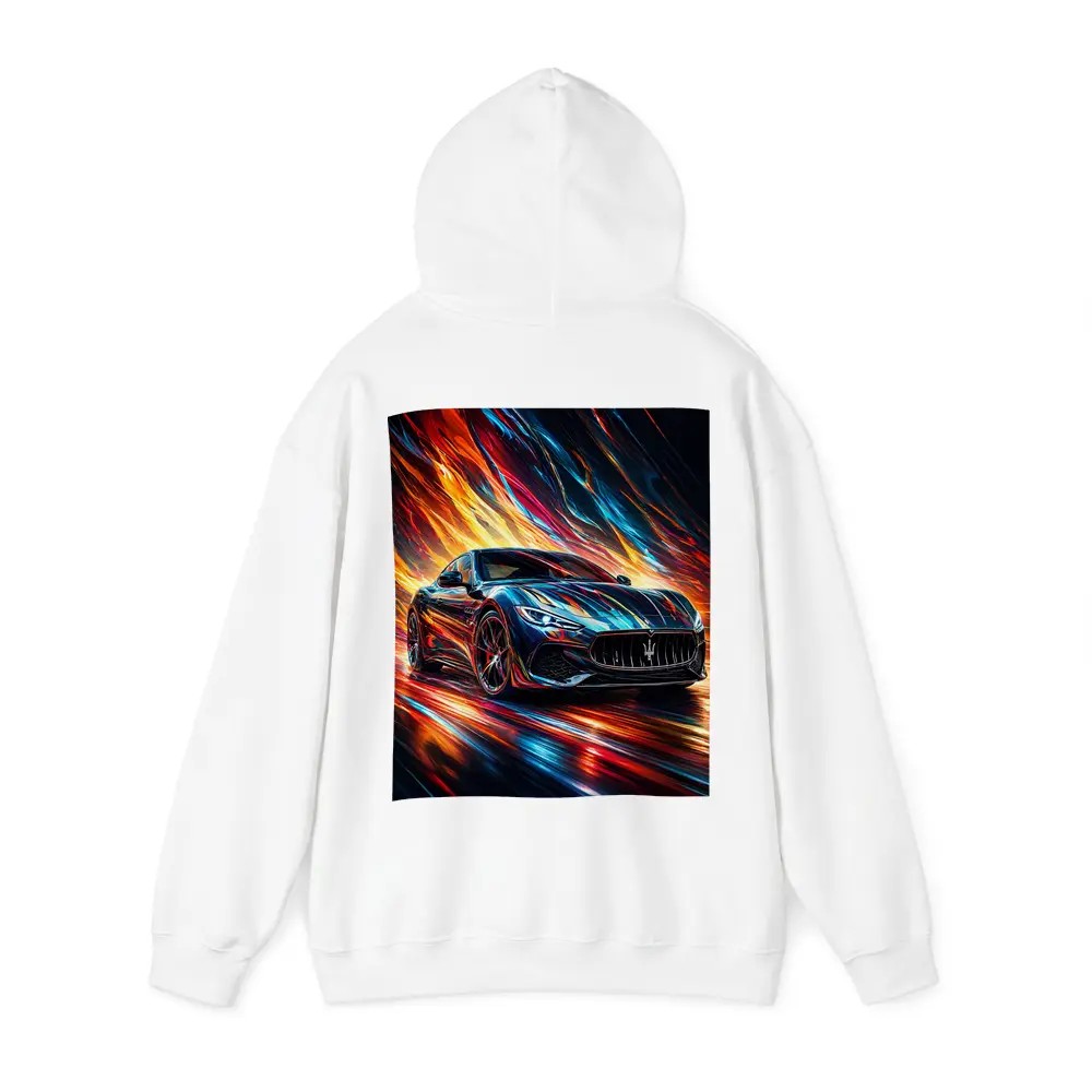 Maserati GranTurismo Speeding Through Colorful Abstract Flames – Hoodies