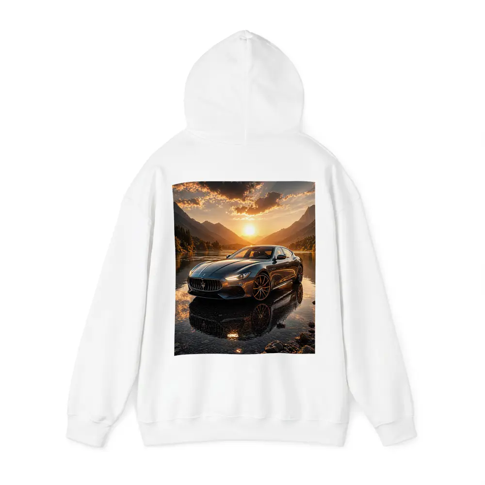 Maserati Quattroporte Sunset Mountain Lake Reflection – Hoodies