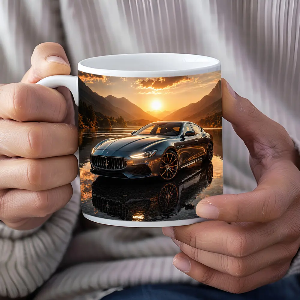 Maserati Quattroporte Sunset Mountain Lake Reflection – Mugs