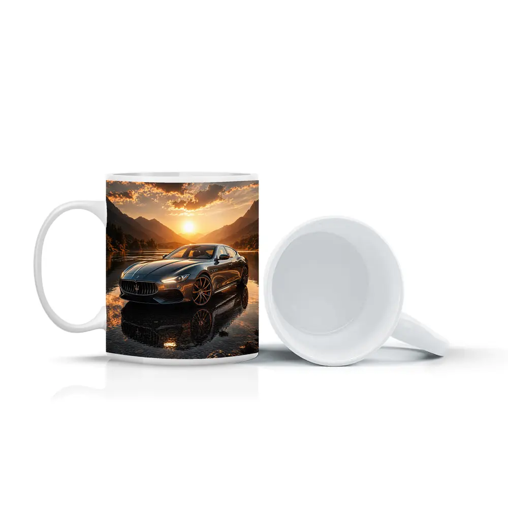 Maserati Quattroporte Sunset Mountain Lake Reflection – Mugs
