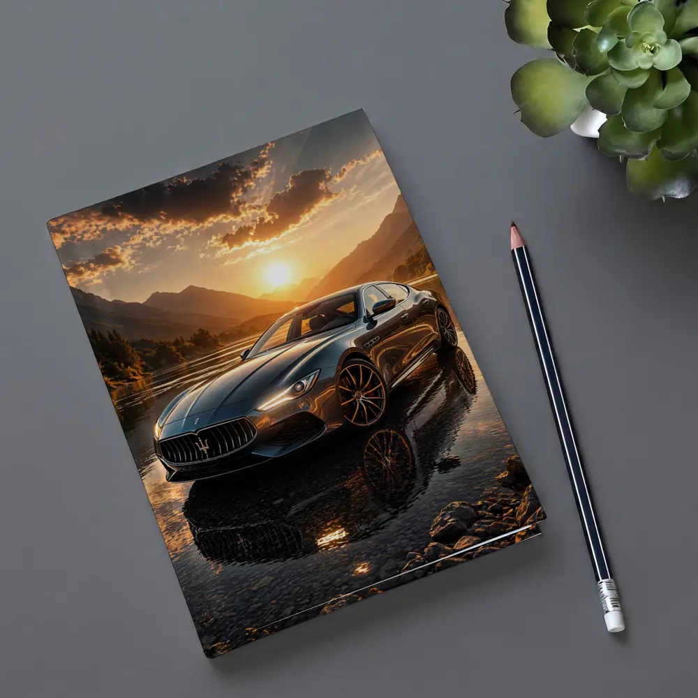 Maserati Quattroporte Sunset Mountain Lake Reflection – Notebooks