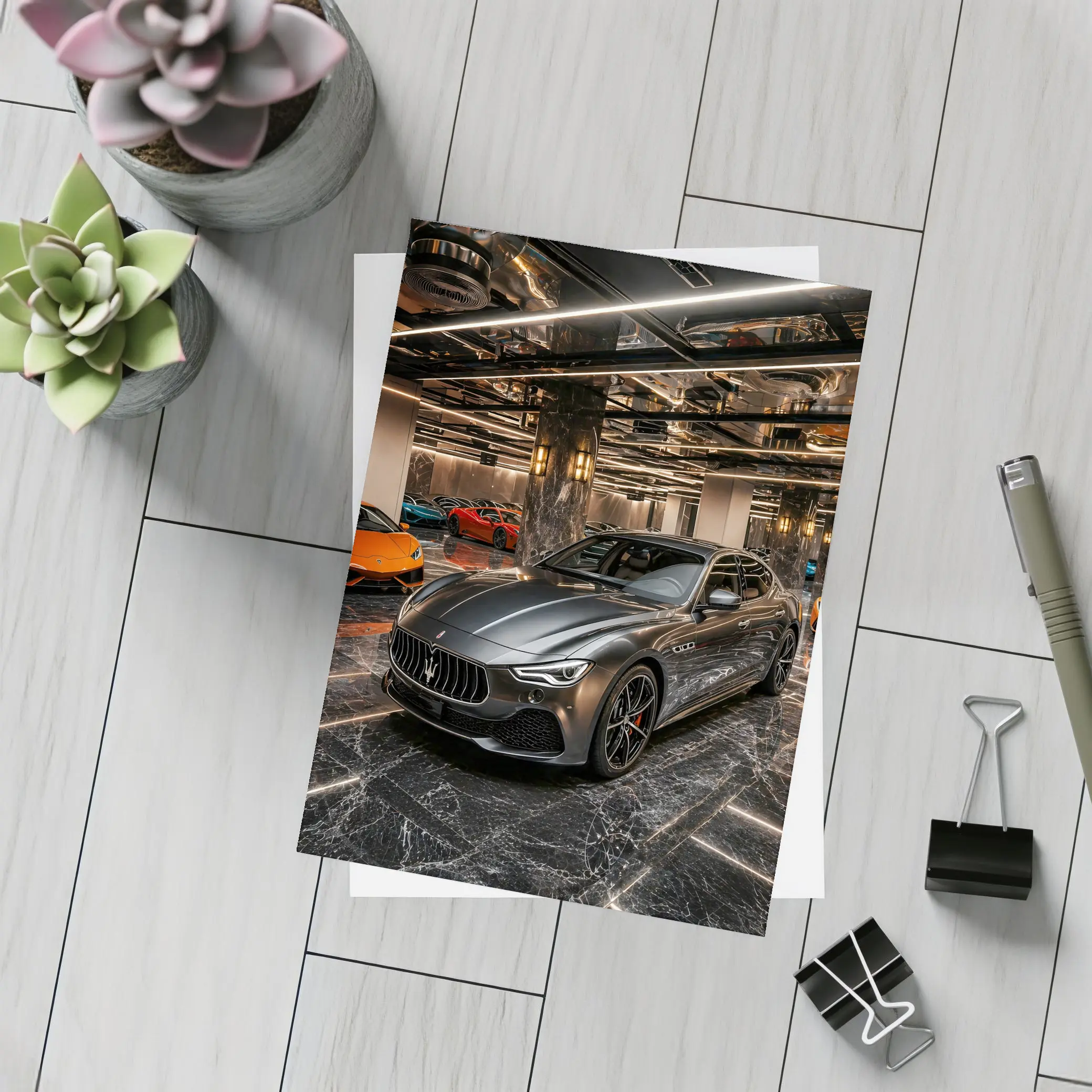 Maserati Ghibli Gray Luxury Car Showroom – Postcards