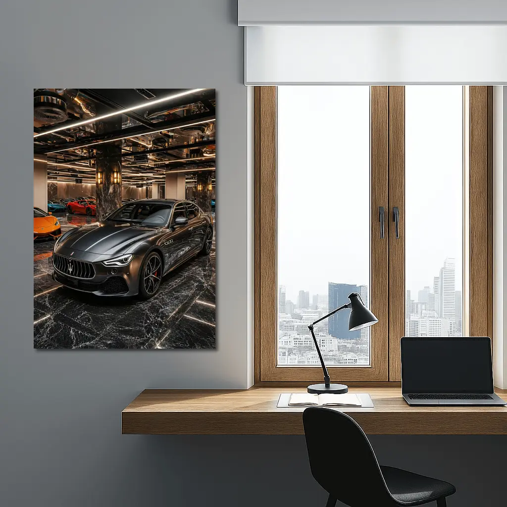 Maserati Ghibli Gray Luxury Car Showroom – Wall Art