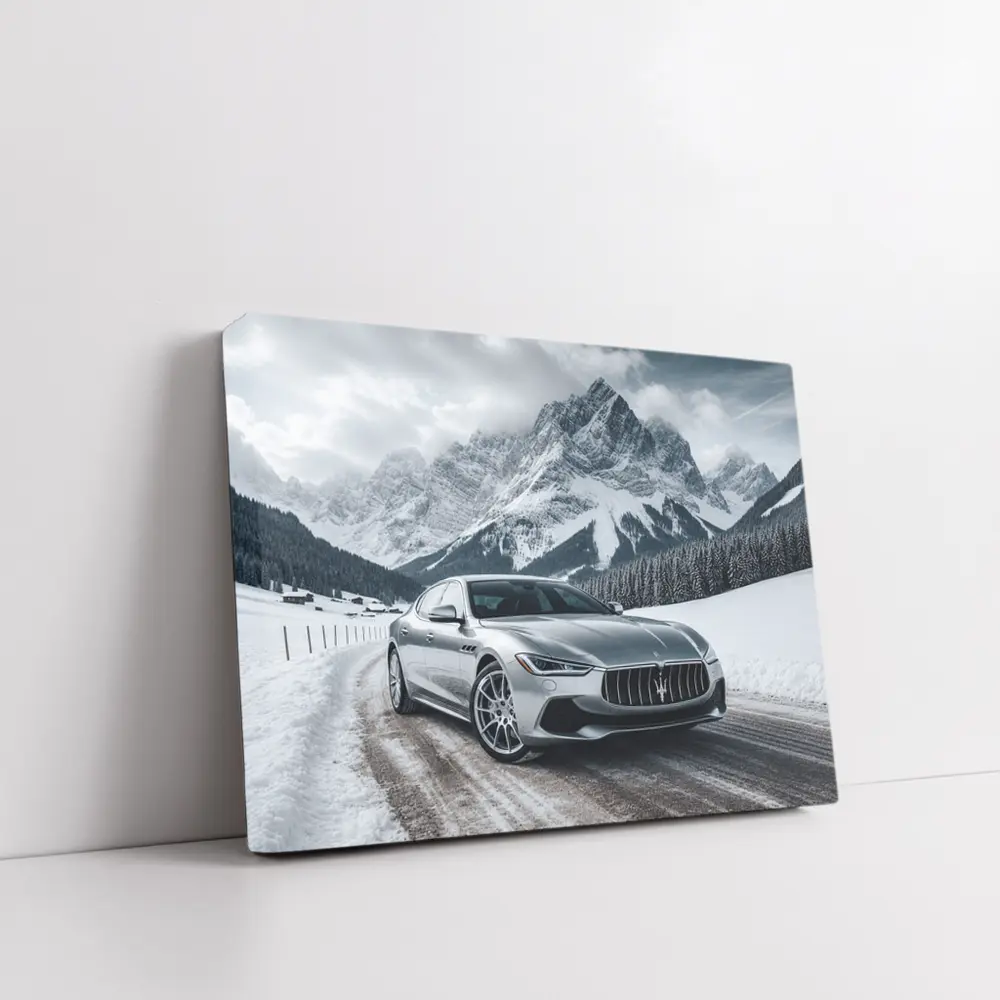 Maserati Quattroporte Silver Mountain Winter Road – Wall Art