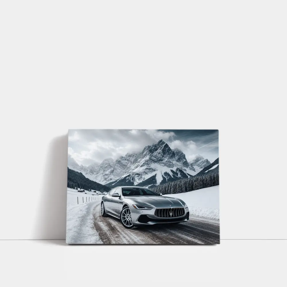 Maserati Quattroporte Silver Mountain Winter Road – Wall Art