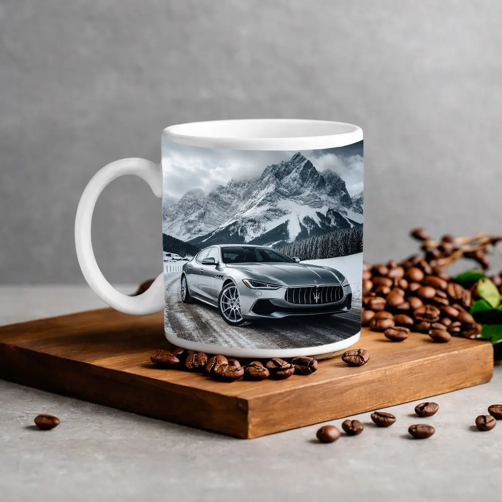Maserati Quattroporte Silver Mountain Winter Road – Mugs