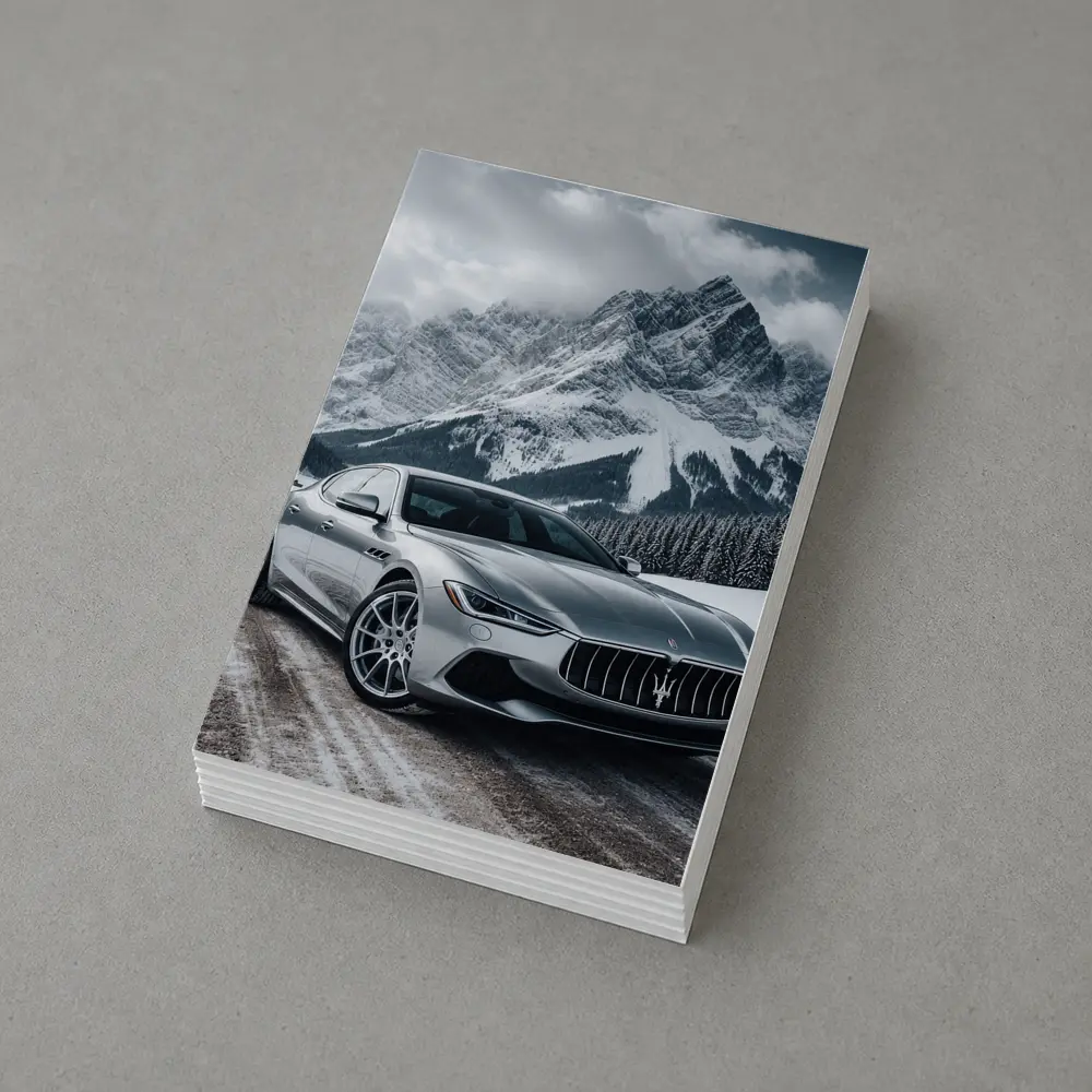 Maserati Quattroporte Silver Mountain Winter Road – Postcards