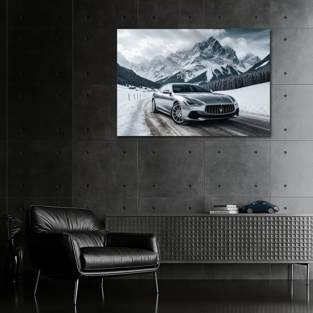 Maserati Quattroporte Silver Mountain Winter Road – Wall Art