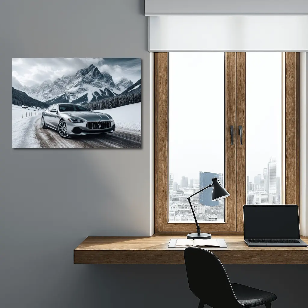 Maserati Quattroporte Silver Mountain Winter Road – Wall Art