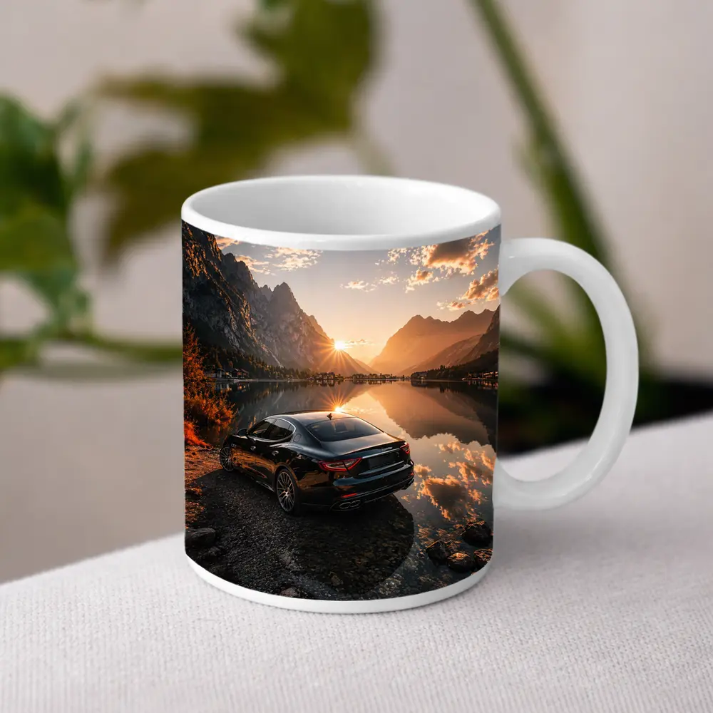 Maserati Quattroporte Black Sunset Mountain Lake – Mugs