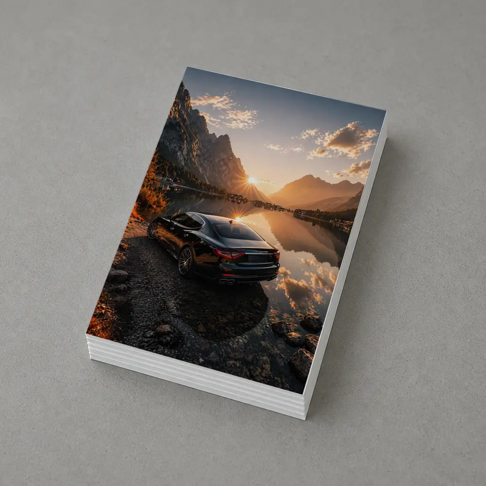 Maserati Quattroporte Black Sunset Mountain Lake – Postcards