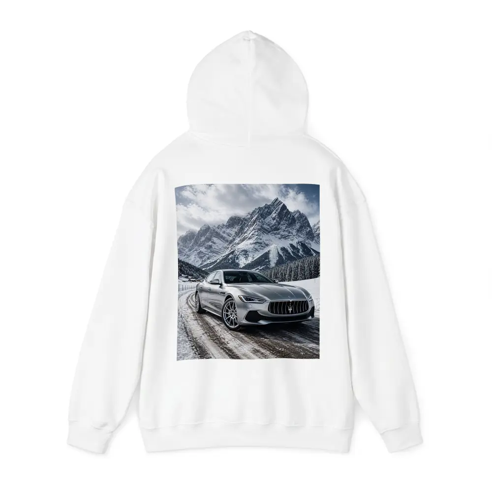 Maserati Ghibli Silver On Snowy Mountain Road – Hoodies