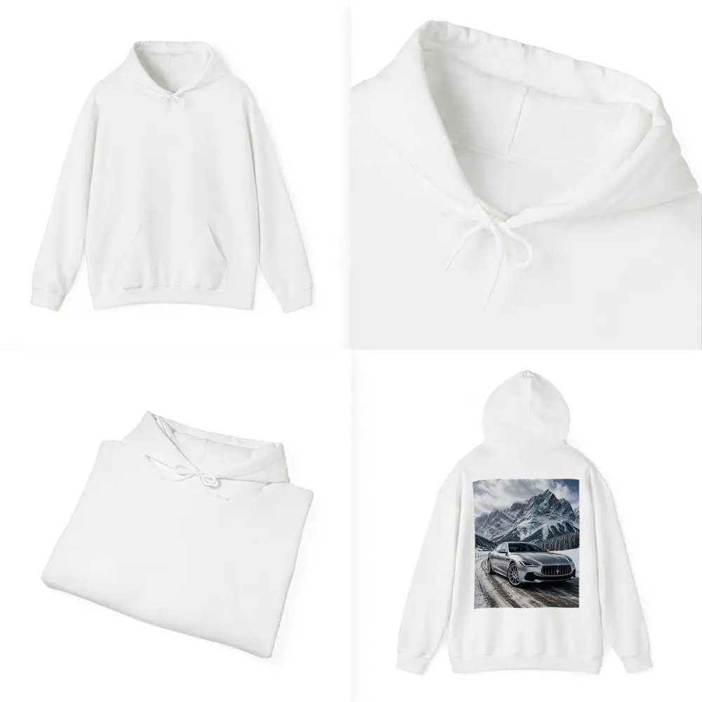 Maserati Ghibli Silver On Snowy Mountain Road – Hoodies