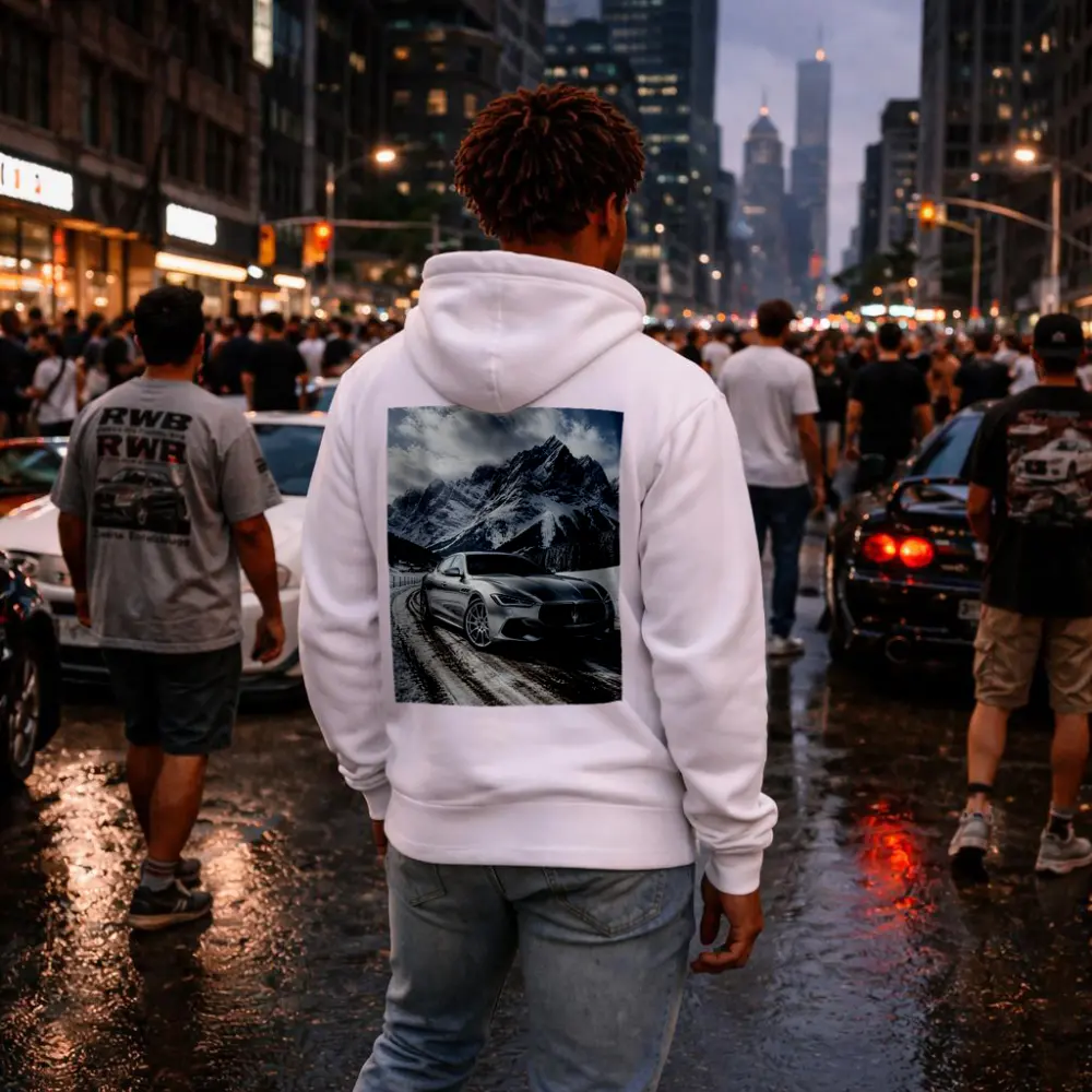 Maserati Ghibli Silver On Snowy Mountain Road – Hoodies