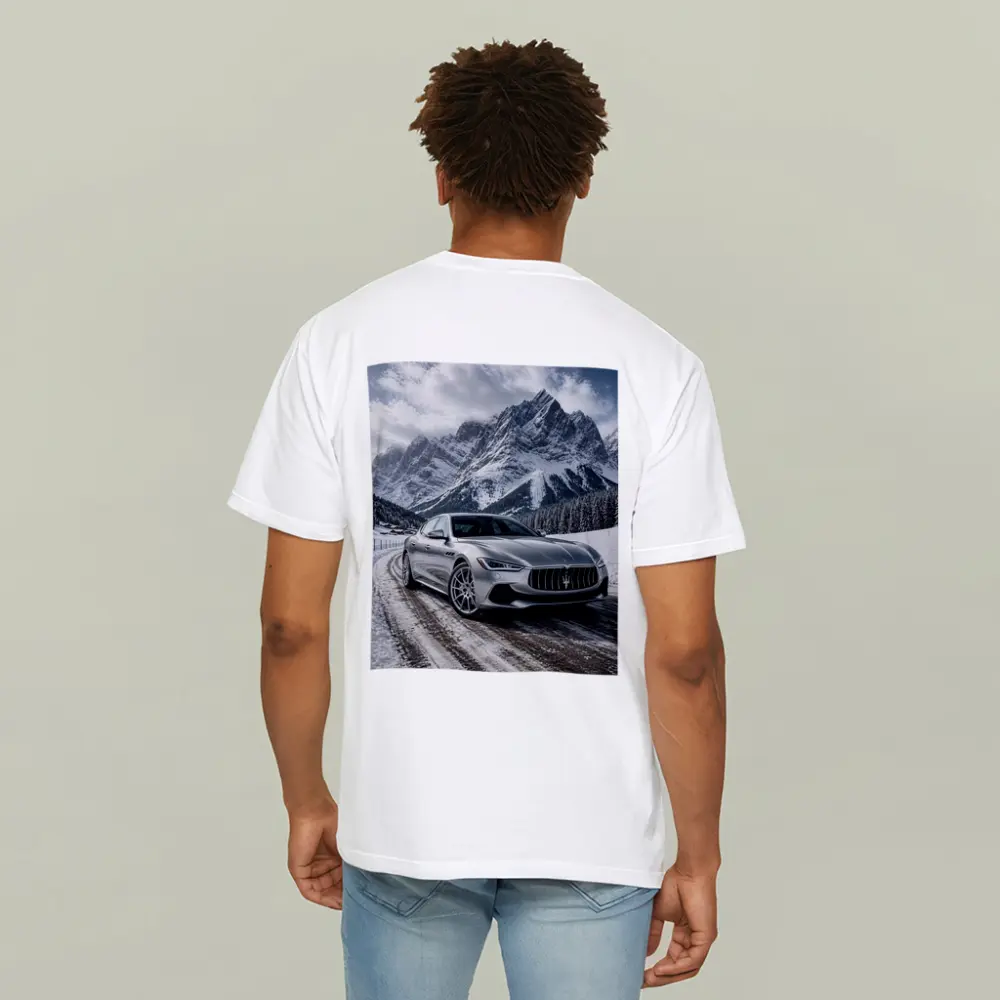 Maserati Ghibli Silver On Snowy Mountain Road – T-Shirts