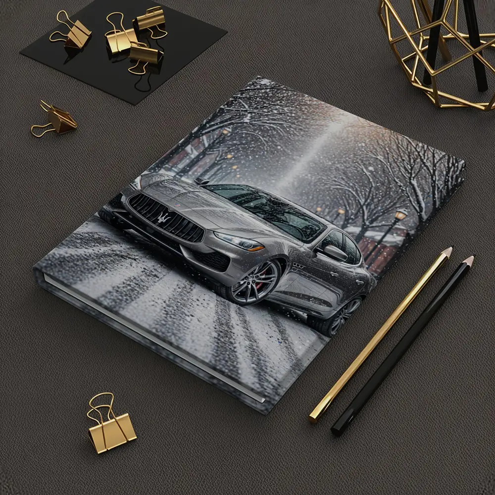 Maserati Quattroporte Driving Through Snowy Street – Notebooks