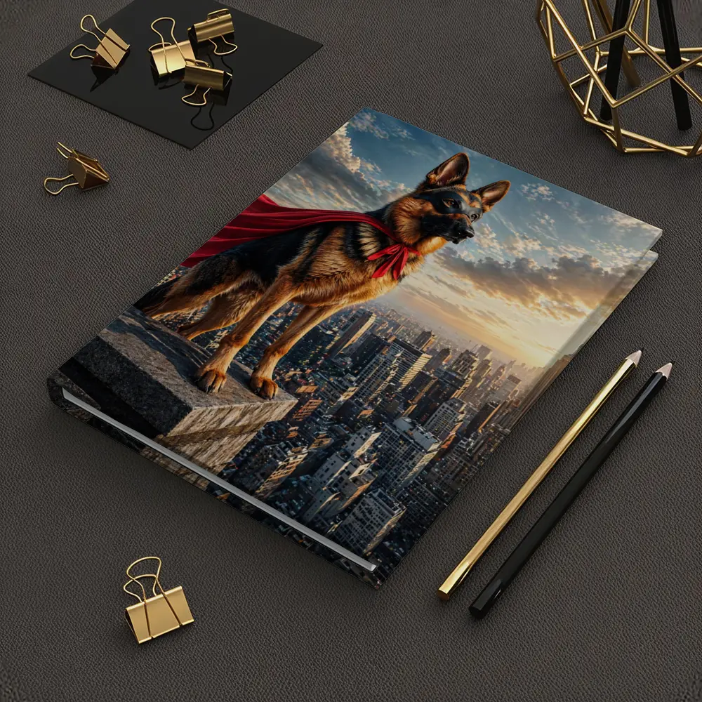 German Shepherd Superhero Cape City Skyline – Notebooks