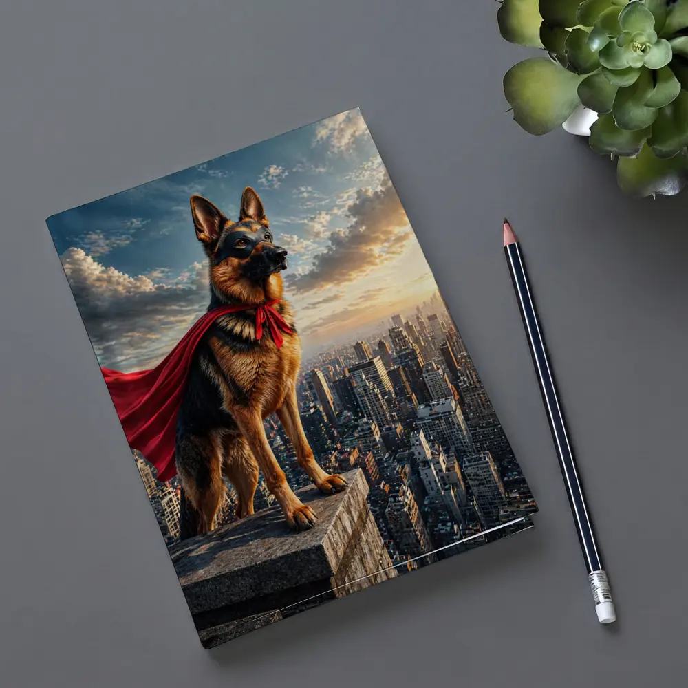 German Shepherd Superhero Cape City Skyline – Notebooks