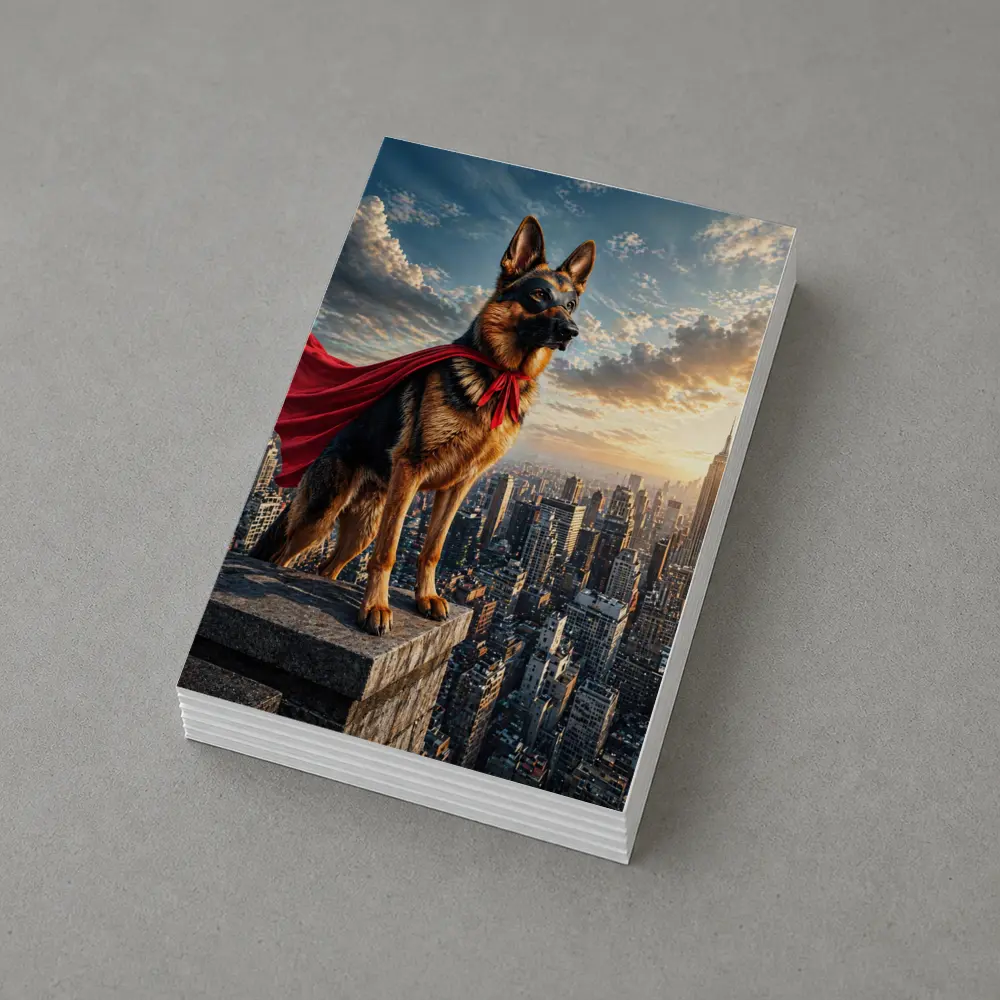 German Shepherd Superhero Cape City Skyline – Postcards