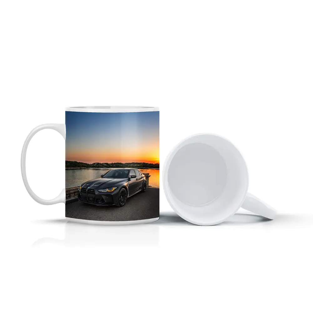 Matte Black BMW M3 Sedan Sunset Waterfront – Mugs