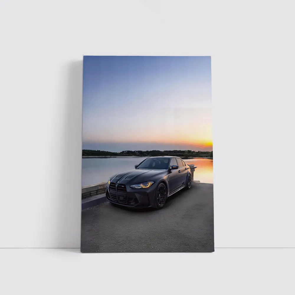 BMW M3 F80 Matte Black Sedan by Lake at Sunset – Wall Art