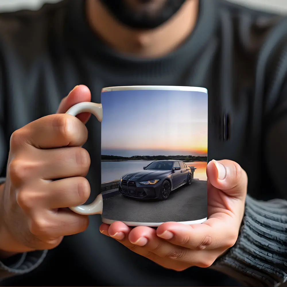 Matte Black BMW M3 Parked By Lake Sunset – Mugs
